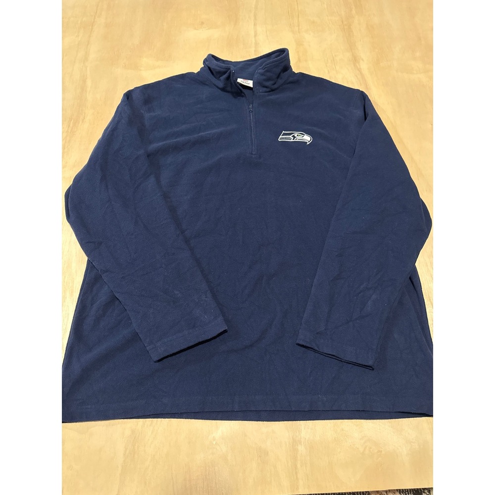 NFL Team Apparel Seattle Seahawks Mens 2XL Navy Blue Fleece Quarter Zip Pullover